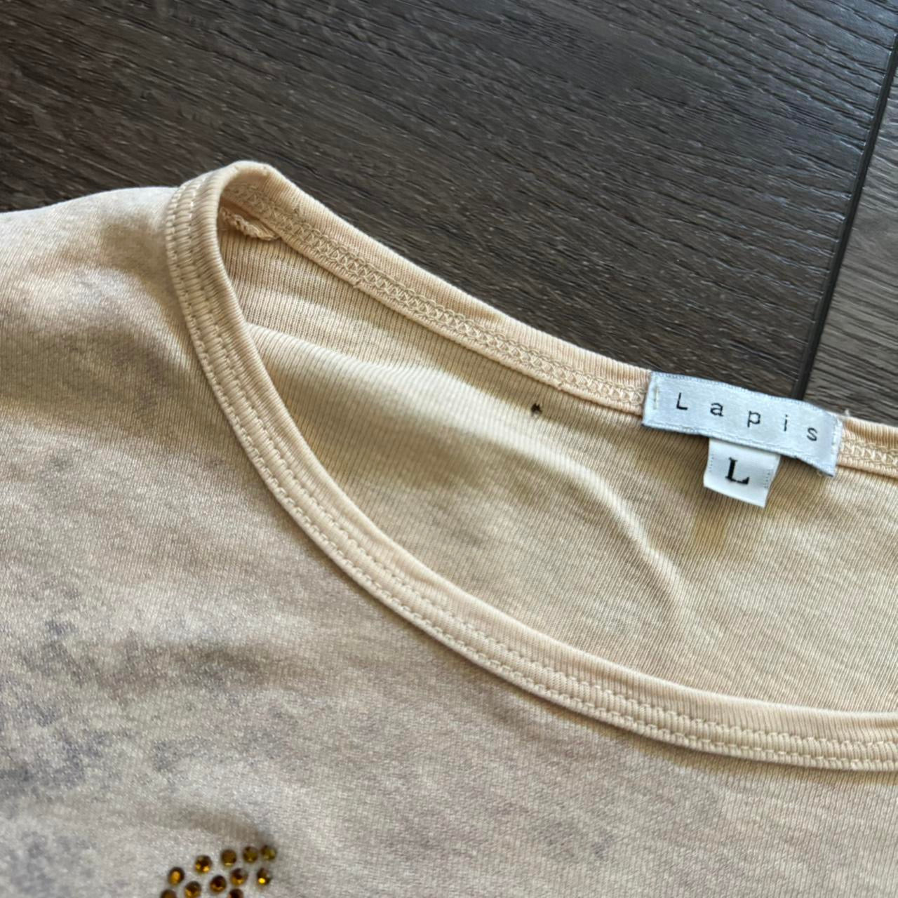 creme vintage lapis rhinestone y2k quarter sleeve shirt