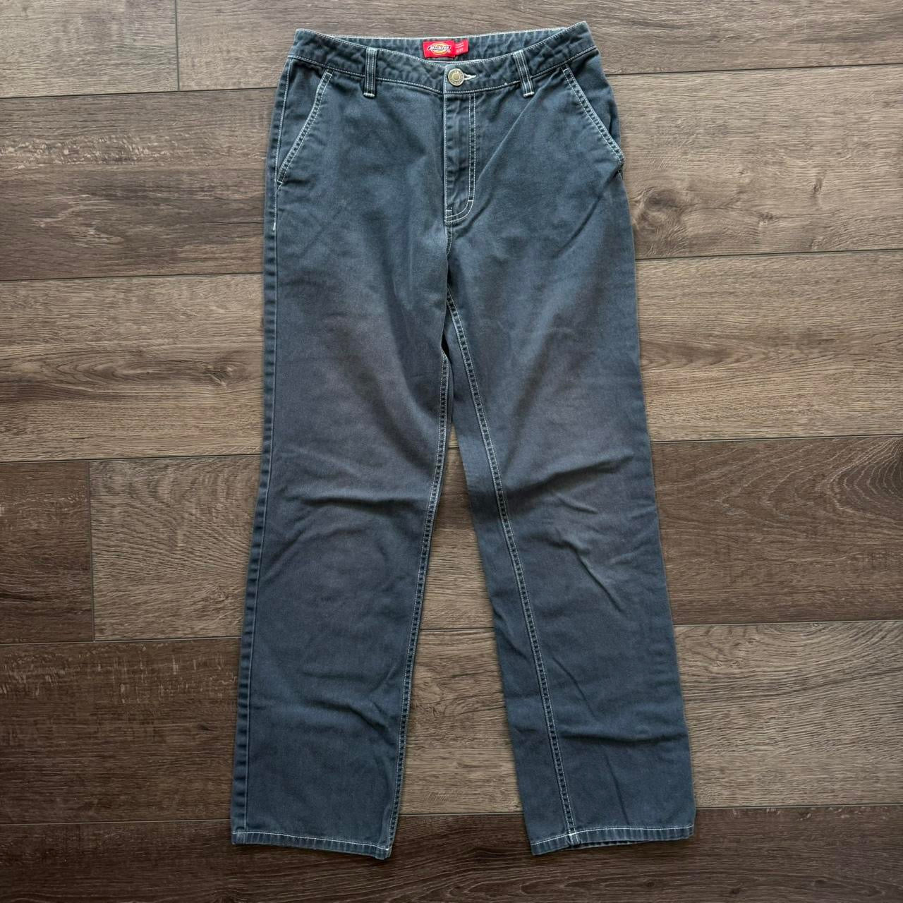 blue dickies work denim high rise straight pants