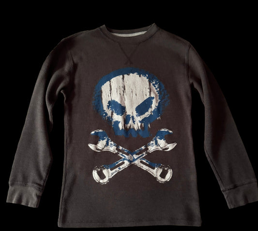 Dark Grey ‘Faded Glory’ Graphic Skulls Long Sleeve Thermal Baby Tee