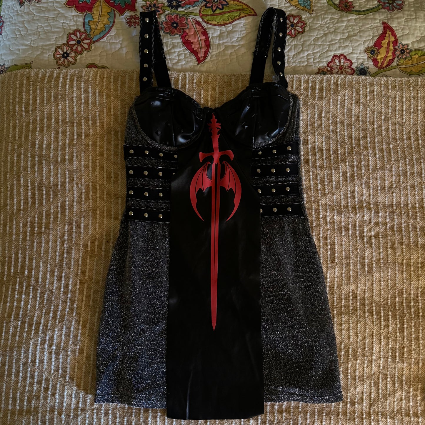 black and red trickz n’ treats medieval knight costume ultra mini dress (S)