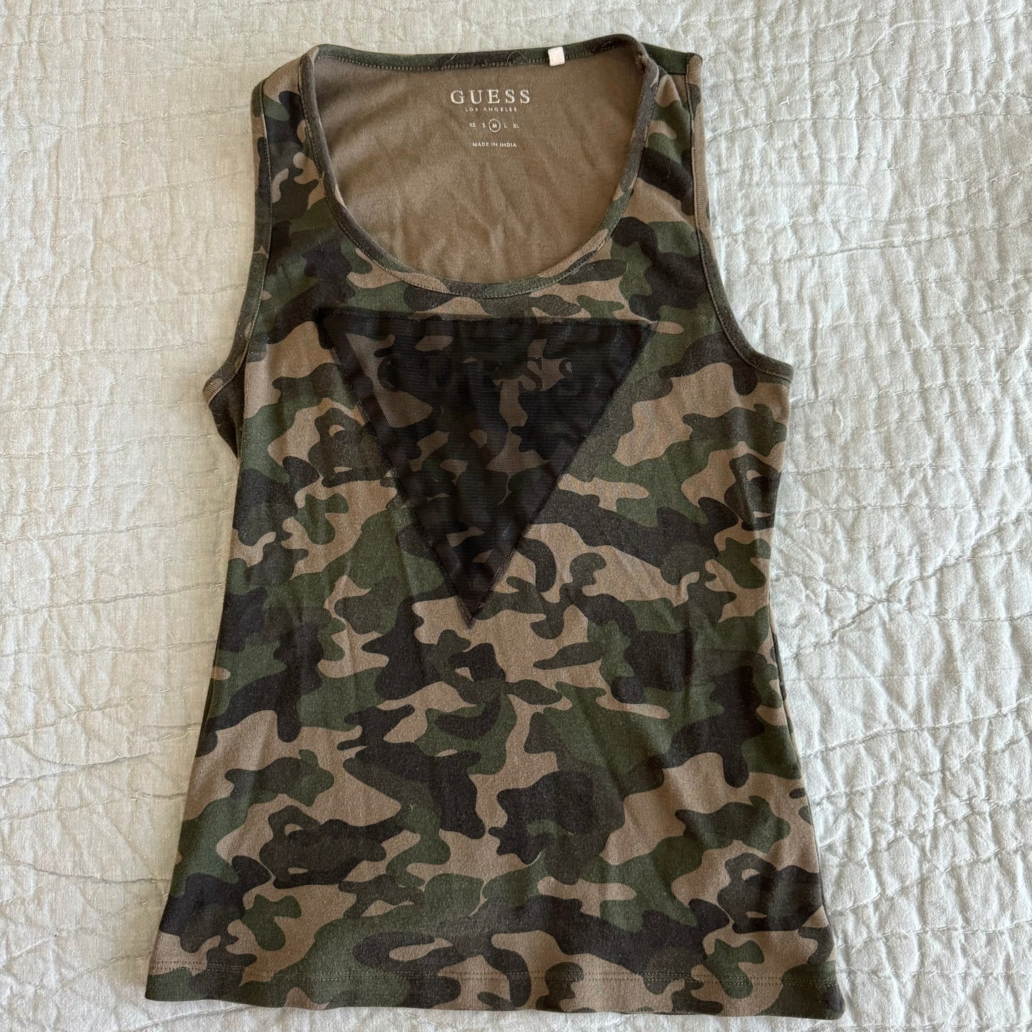 Camo ‘Guess’ Mesh Logo Tank Top.