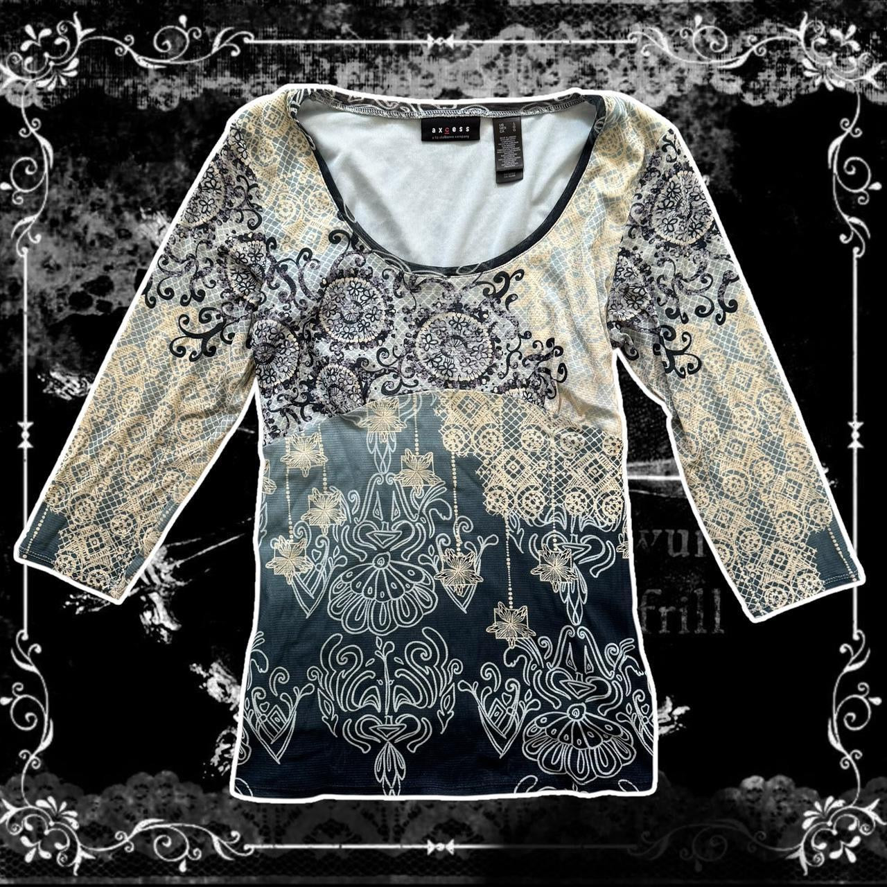 blue paisley long sleeve babydoll blouse