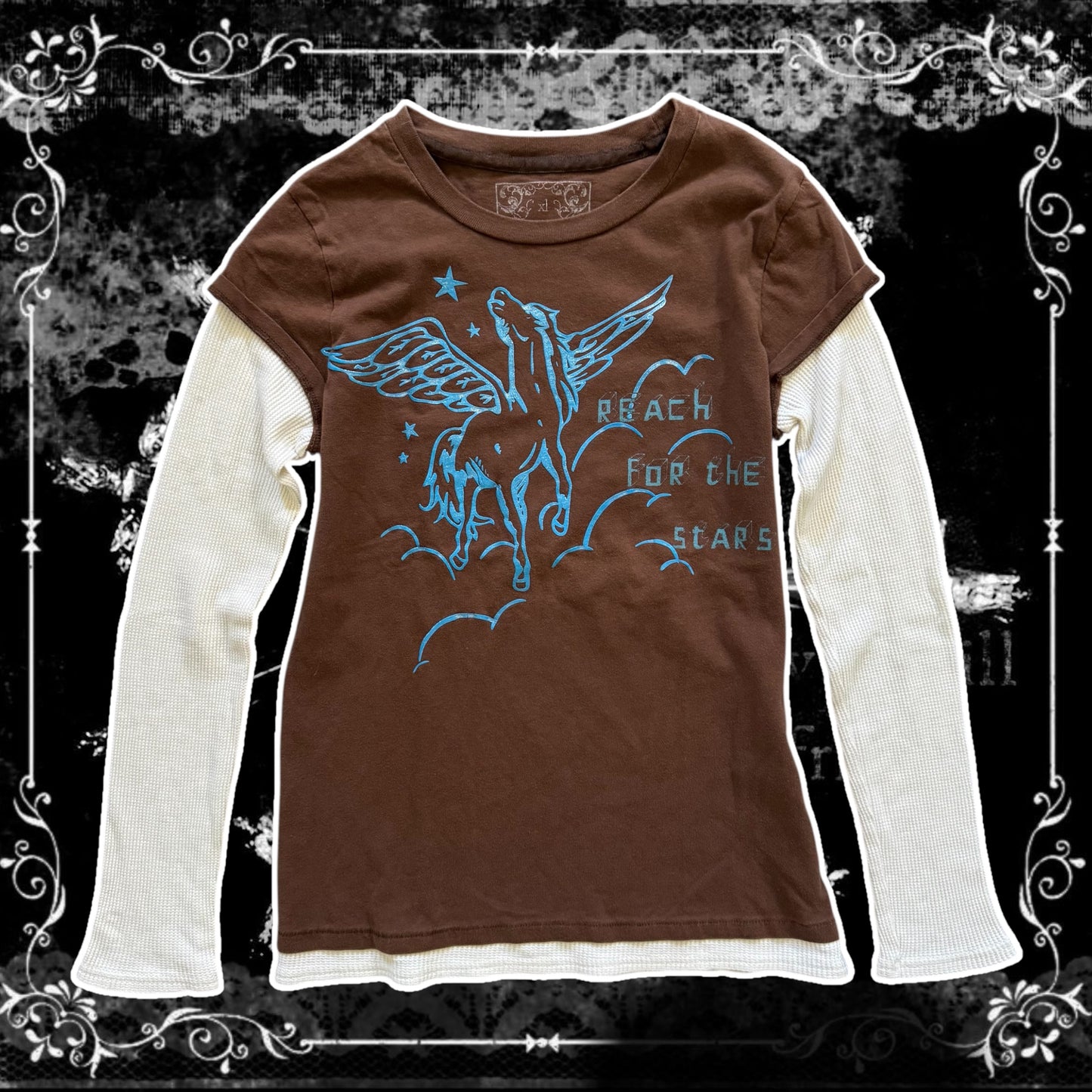 brown & white fairycore unicorn y2k layered long sleeve shirt