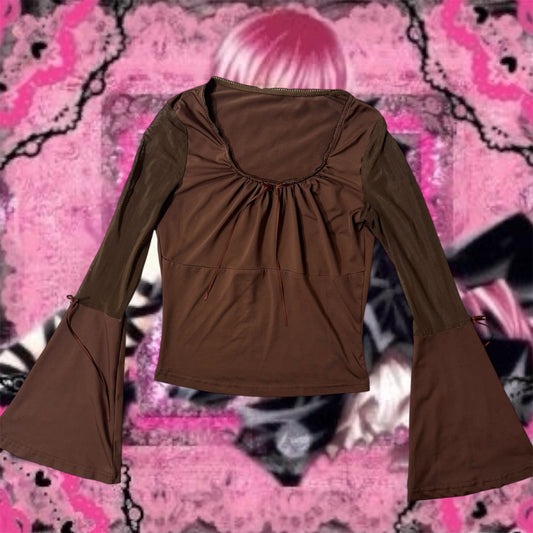 Brown Bell Sleeve Fairy Crop Top
