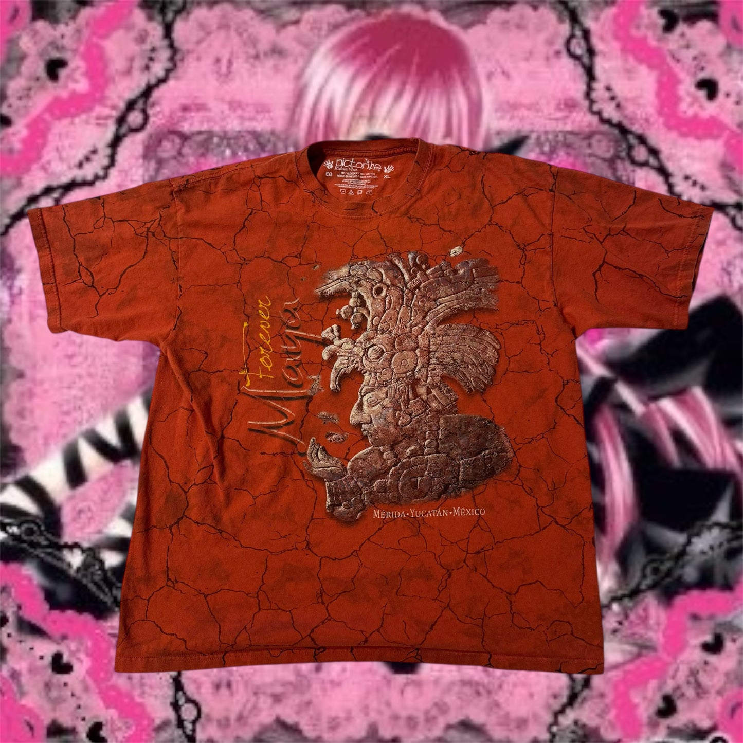 Red ‘Pictorira’ Mexican Mayan Graphic Shirt