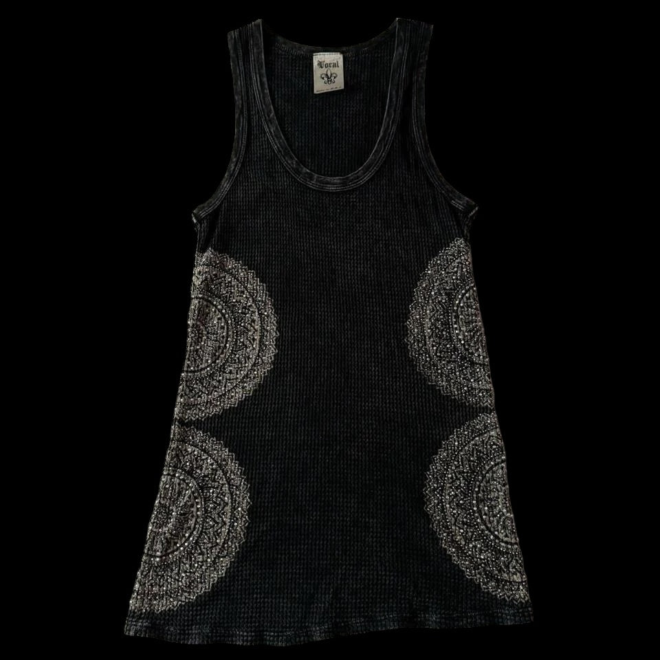 Dark Grey ‘Vocal’ Rhinestone Stretchy Tank Top