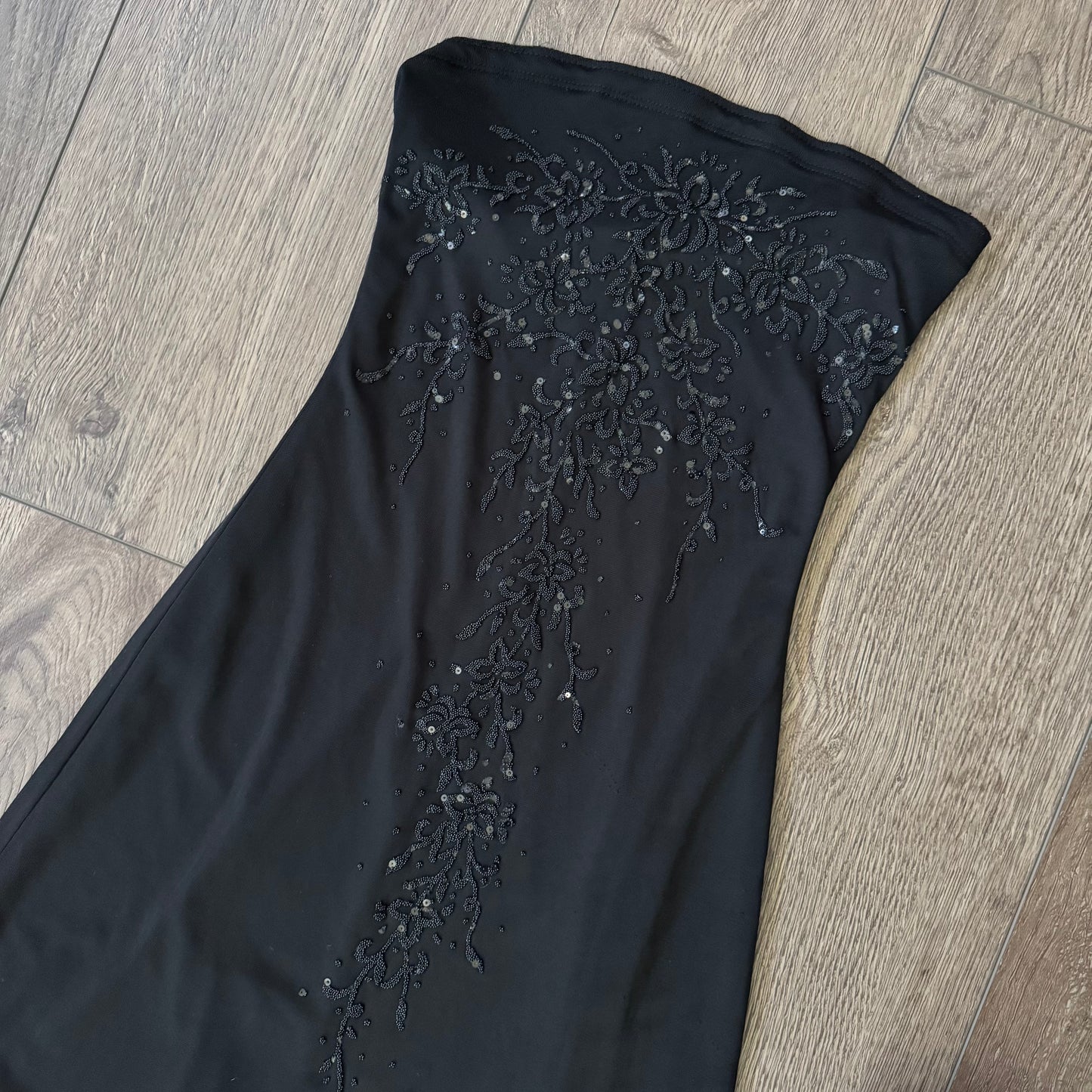 black y2k sequin asymmetric layered long dress