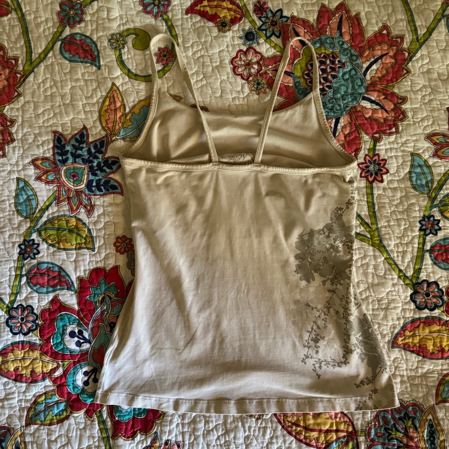 beige floral grungy y2k stretchy cami top (S)