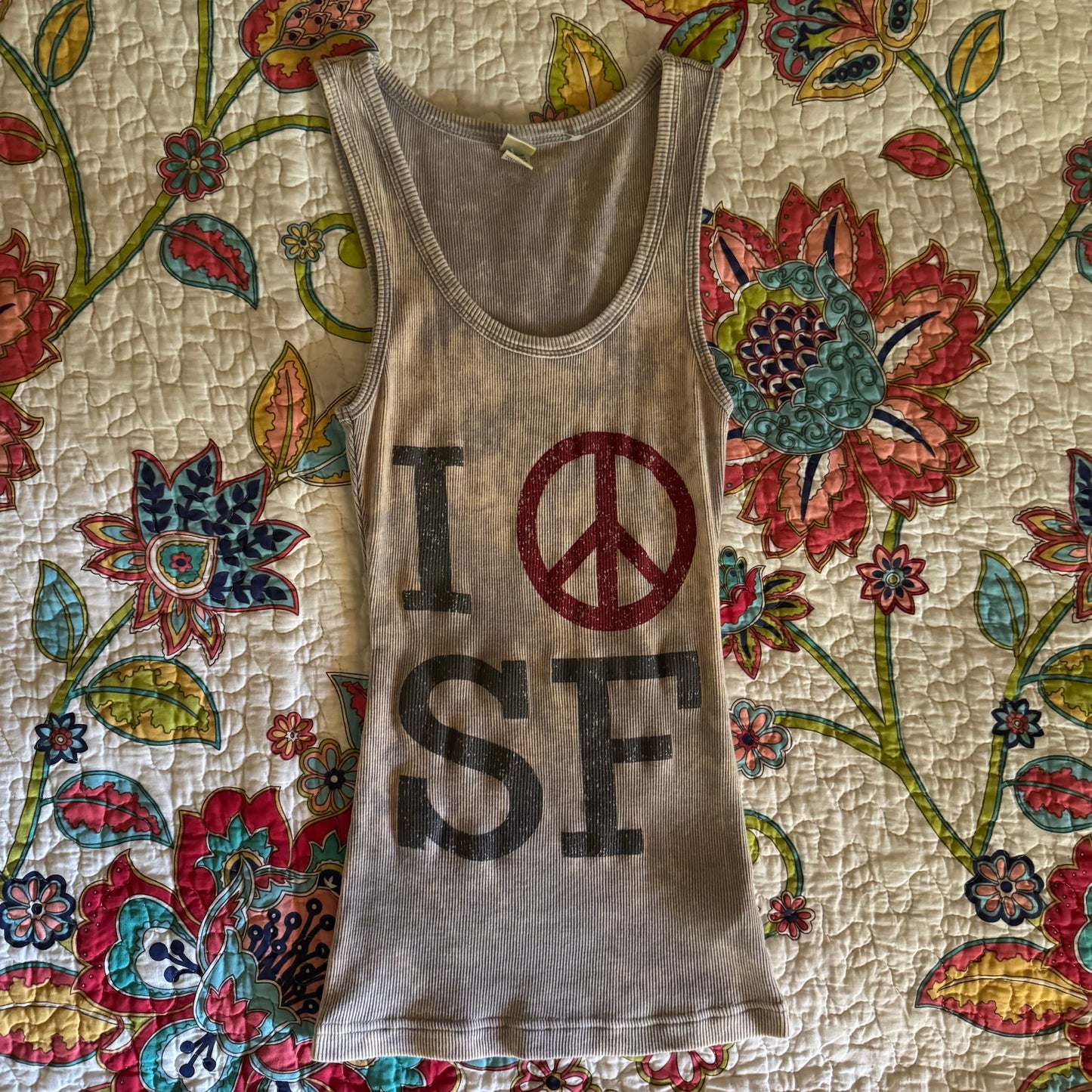 blue and white i peace sf y2k 2000s ribbed tank top (S)