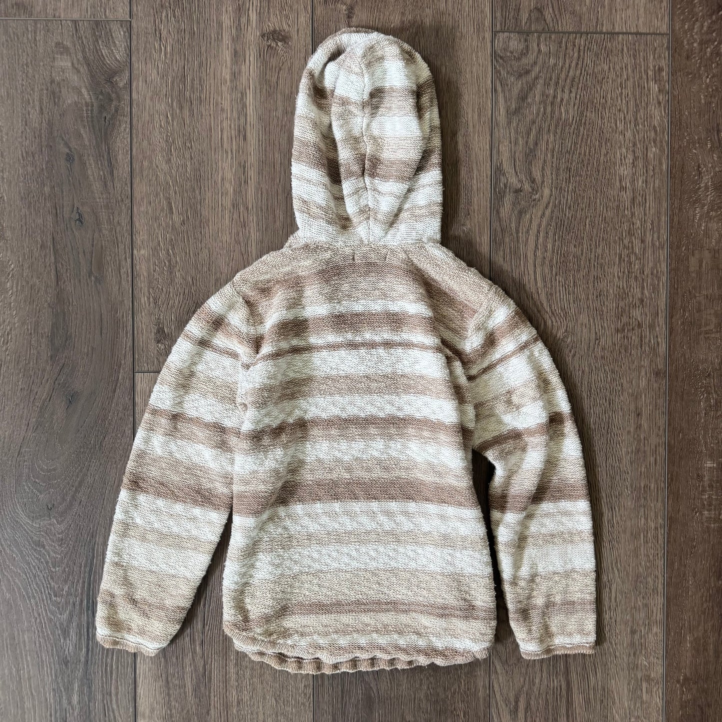 white and light brown striped boho sweater hoodie