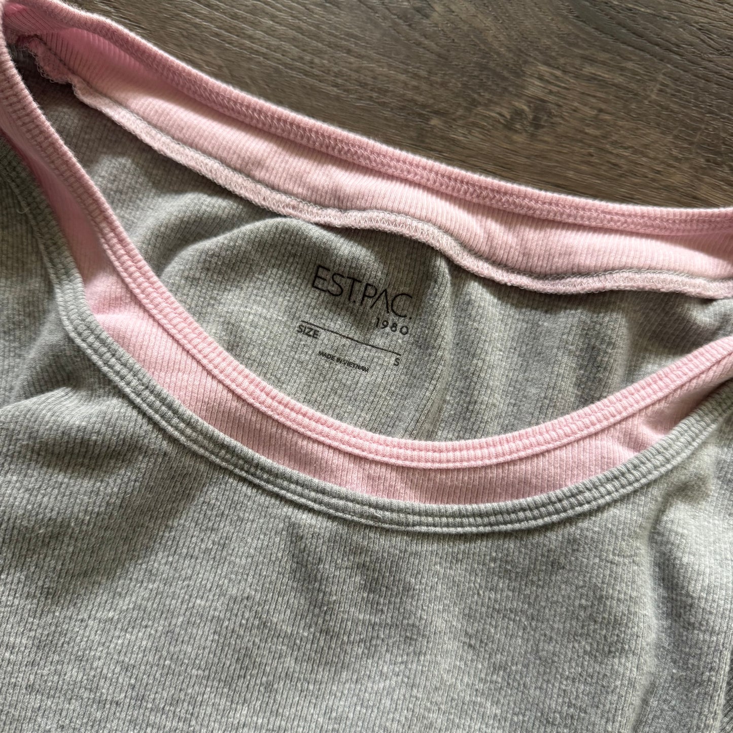 cute pink & grey double layered long sleeve shirt
