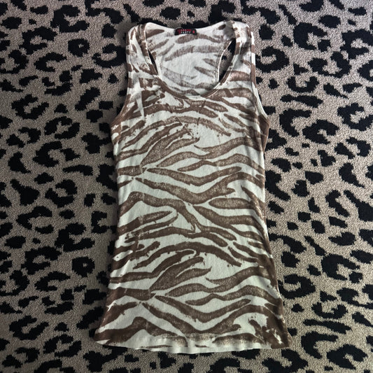 brown & white tparty ribbed tank top  (L)