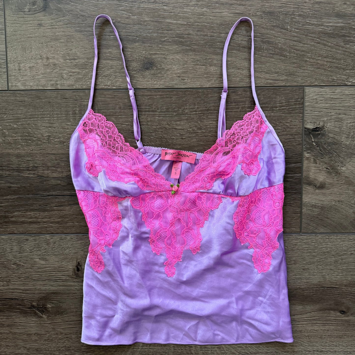 beautiful vibrant purple & pink lace trim lingerie top
