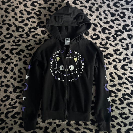 black chococat sanrio kitty cat zip up jacket (M)