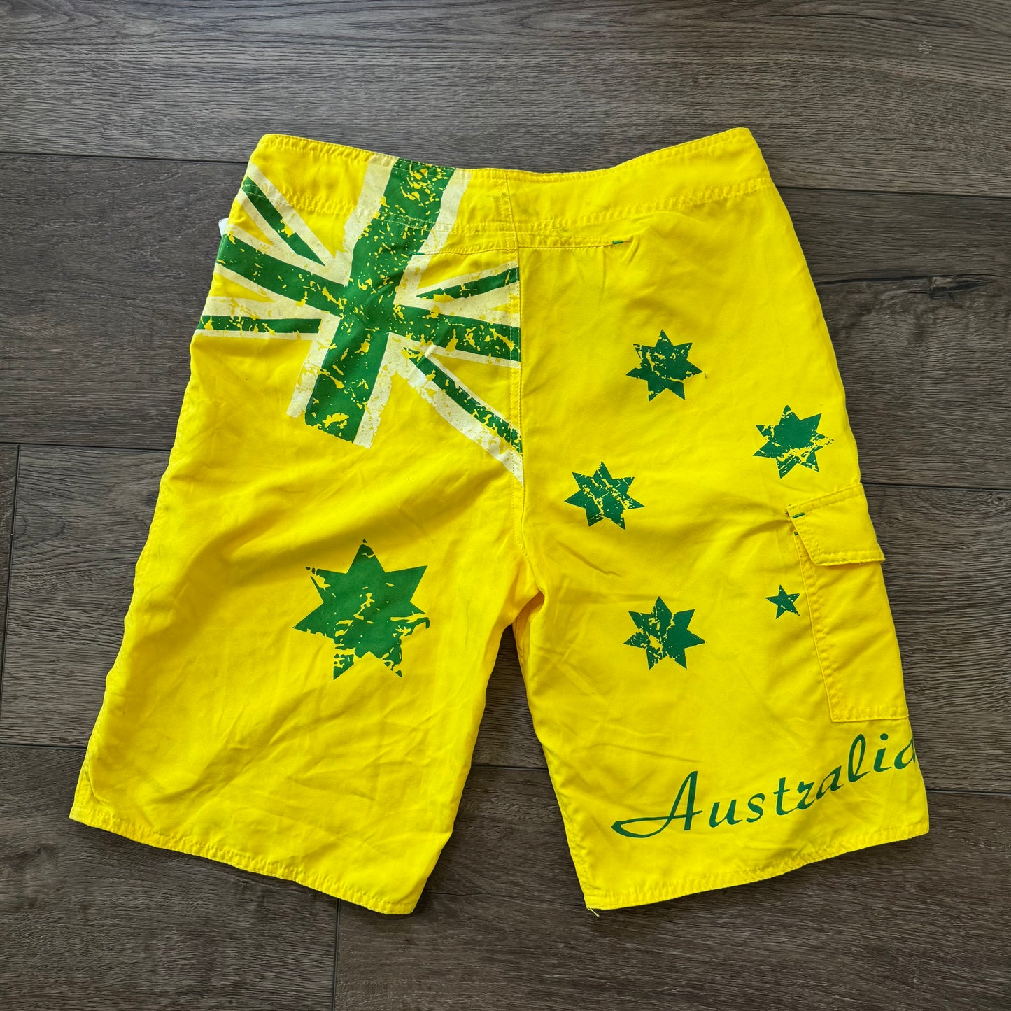 yellow and green australia NWT y2k deadstock board swim trunks (S)