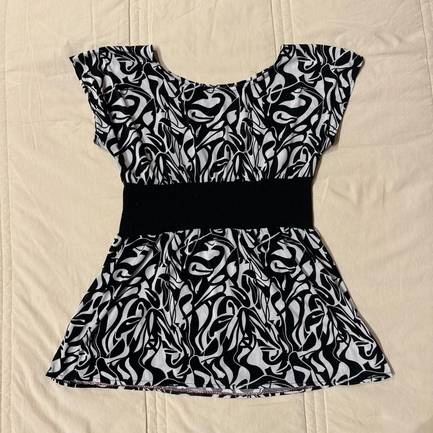 Black & White Patterned Babydoll Blouse