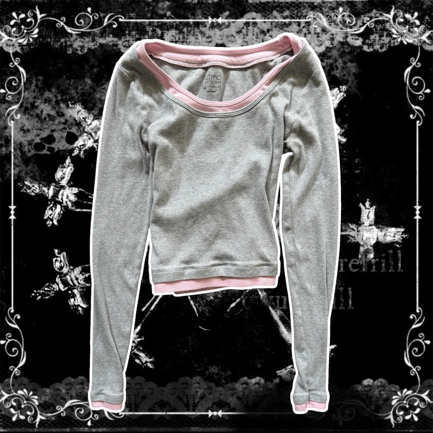 cute pink & grey double layered long sleeve shirt