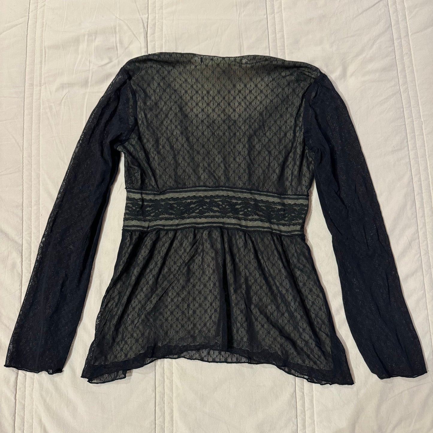 Black & Crème ‘Studio M’ Lace Mesh Long Sleeve Top