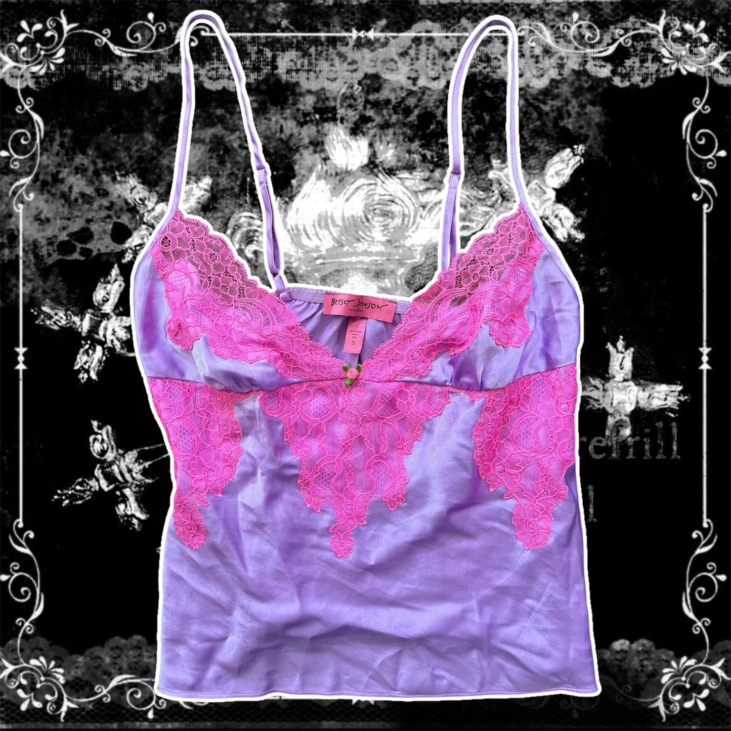 beautiful vibrant purple & pink lace trim lingerie top