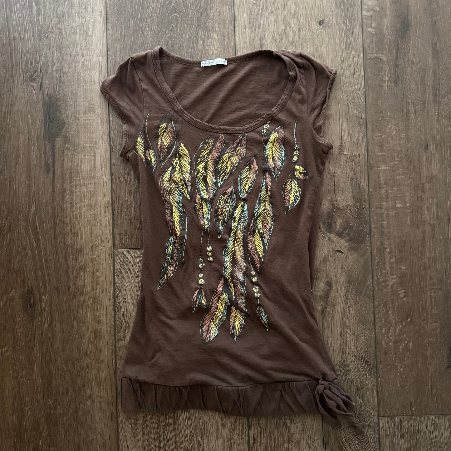 Brown & Yellow ‘Monteau’ Feathers Y2K Graphic Shirt