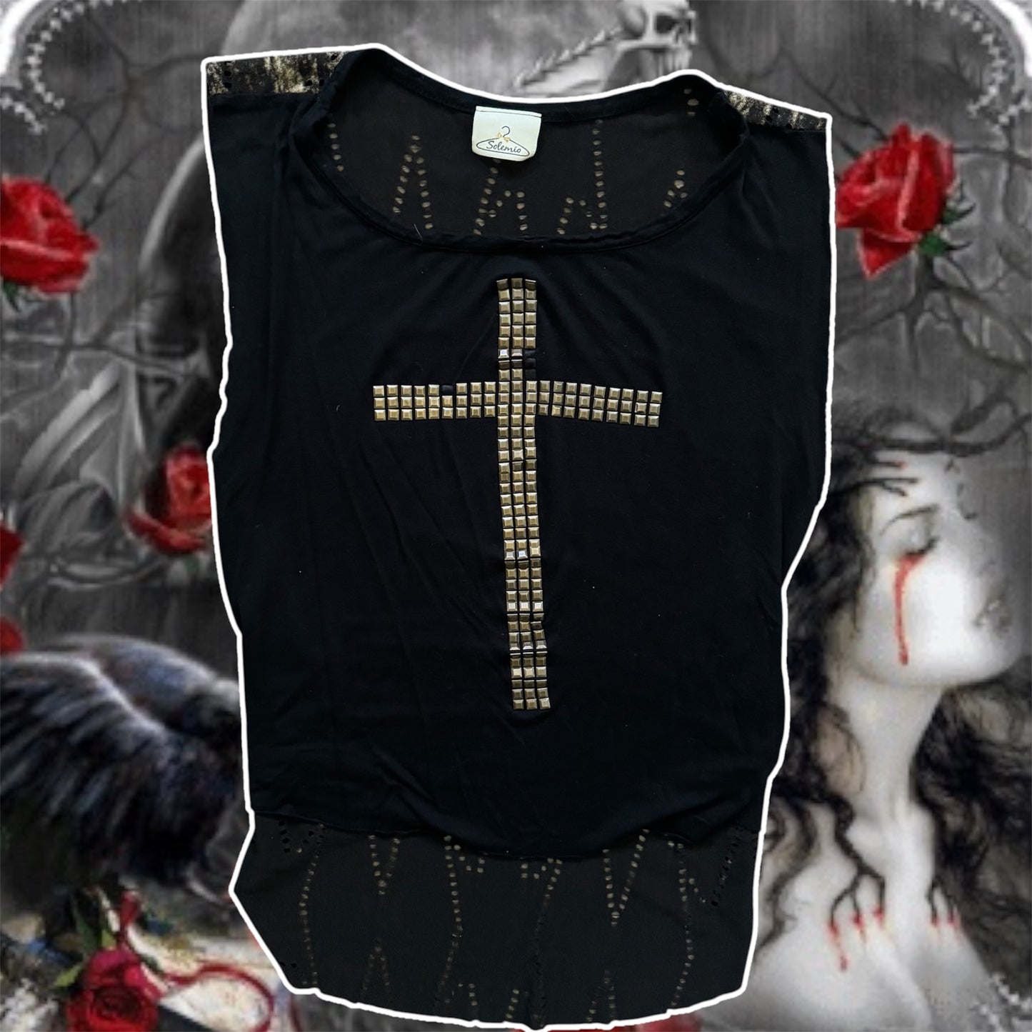 black & gold studded cross 2010 vibe oversized muscle tee