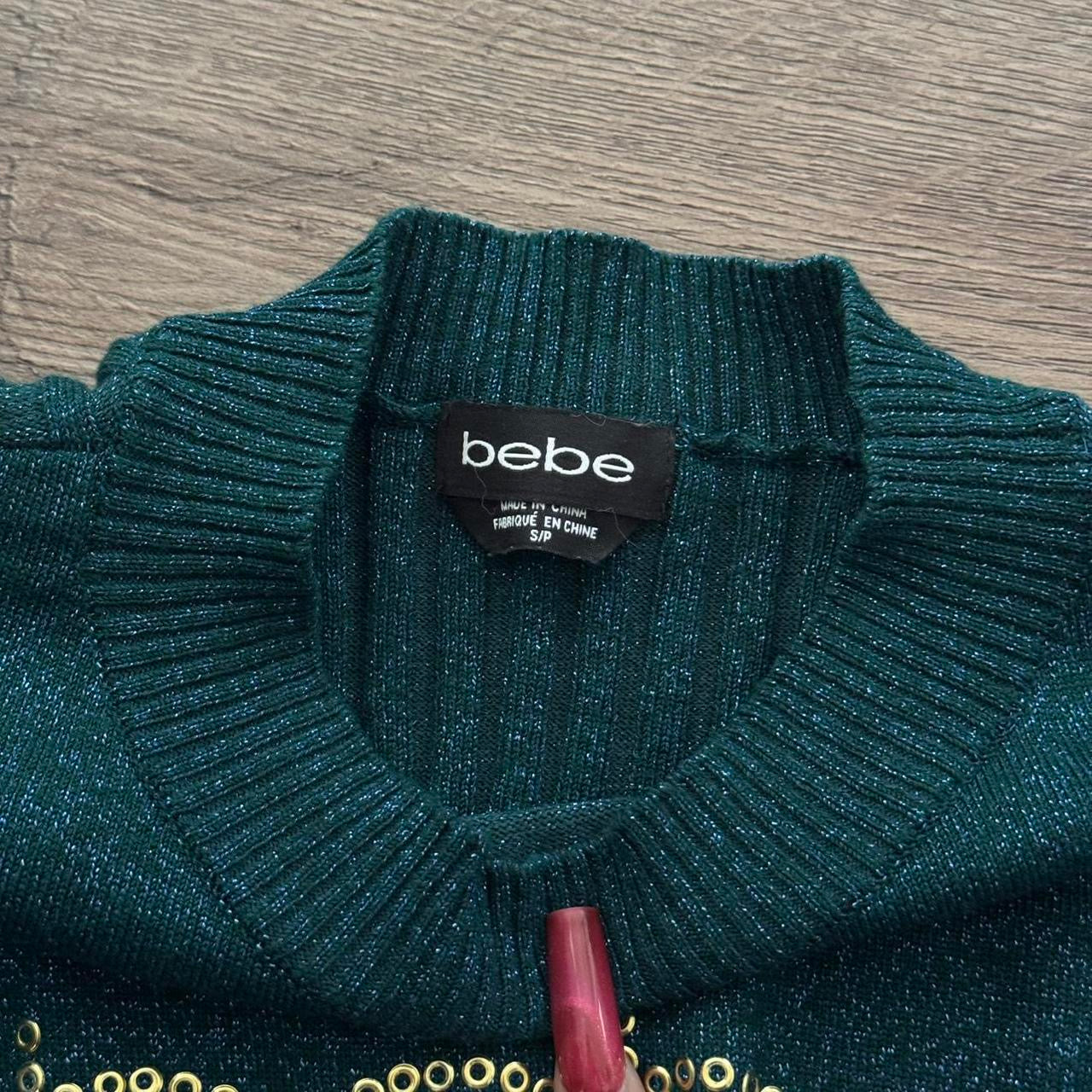 emerald green y2k studded bebe bell sleeve sweater