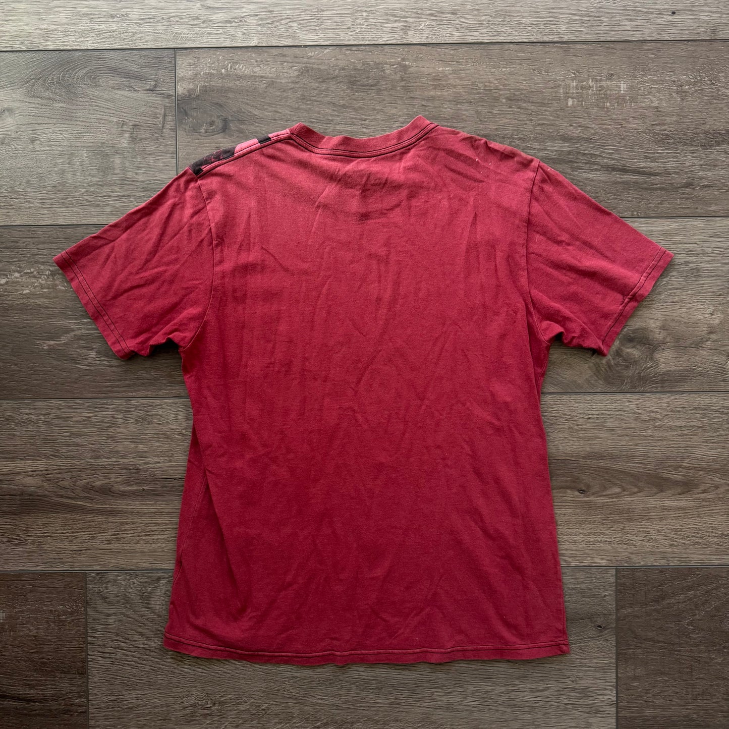 red & black cybery2k grungy men’s distressed graphic shirt