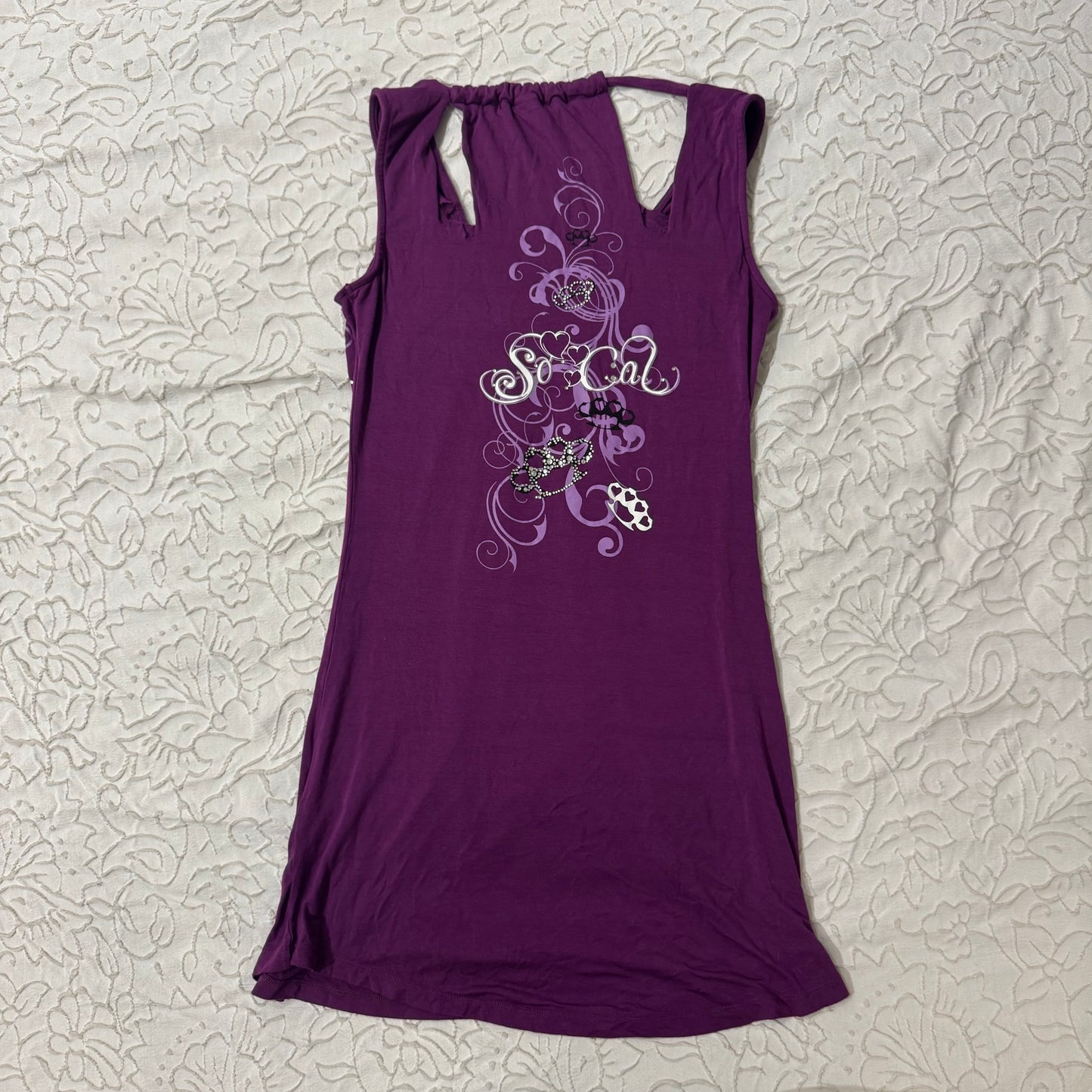 Purple ‘So Cal’ Cyber Y2K Brass Knuckles Rhinestone Dress
