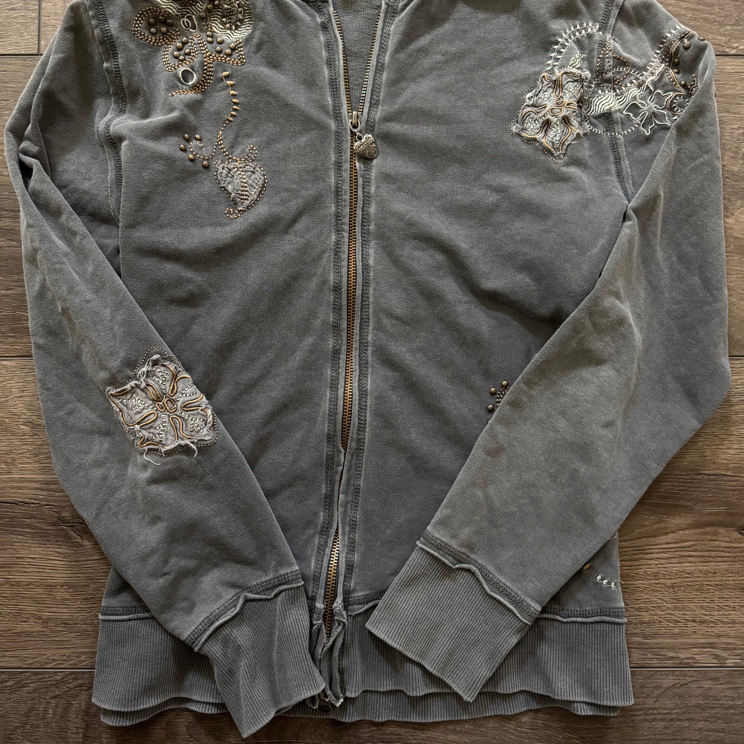 dark grey y2k embellished grungy zip up jacket