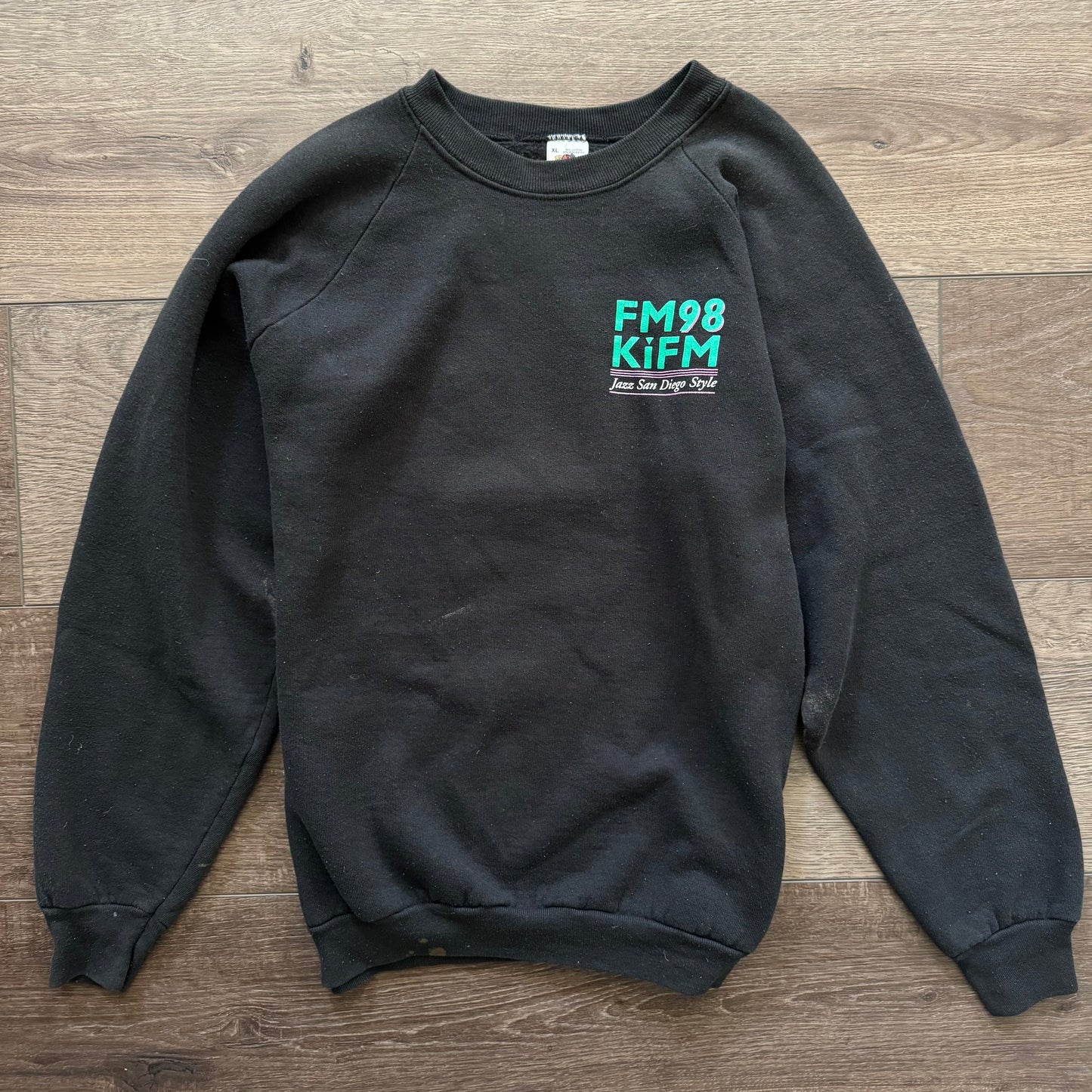 black 80s san diego jazz fm98 kifm long sleeve sweater