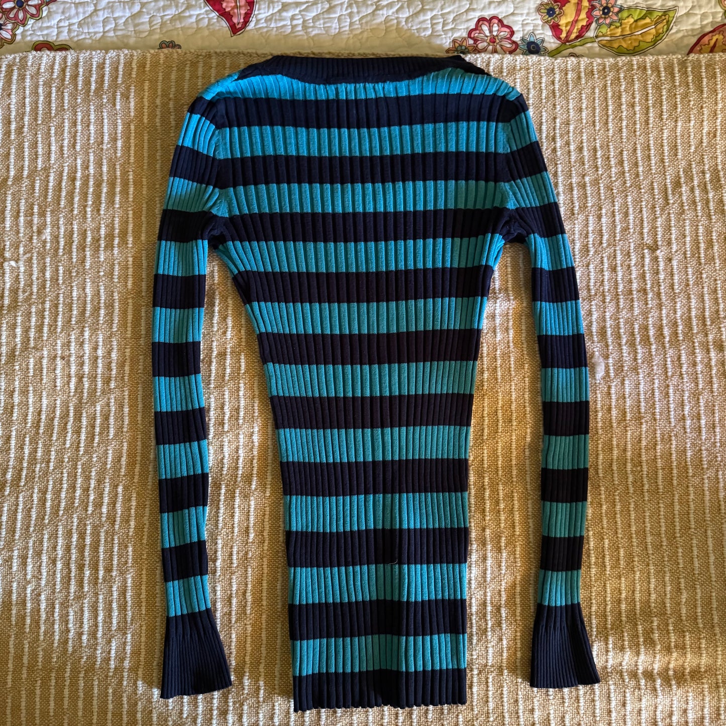 blue pink republic stripped fitted long sleeve shirt (S)