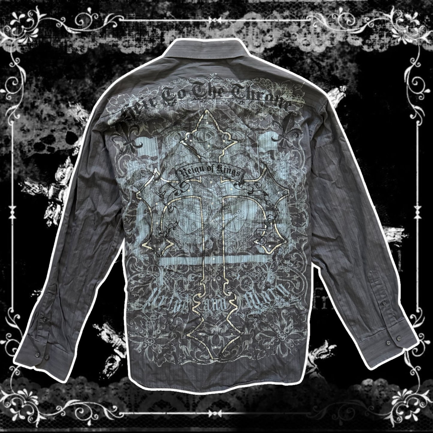 grey cybery2k emo gothic men’s collared button up shirt