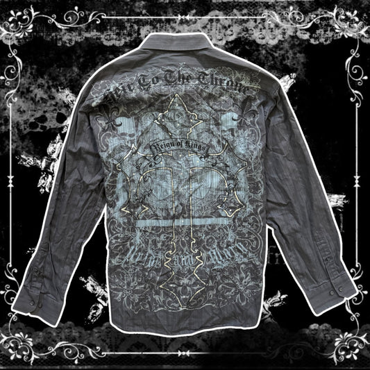 grey cybery2k emo gothic men’s collared button up shirt