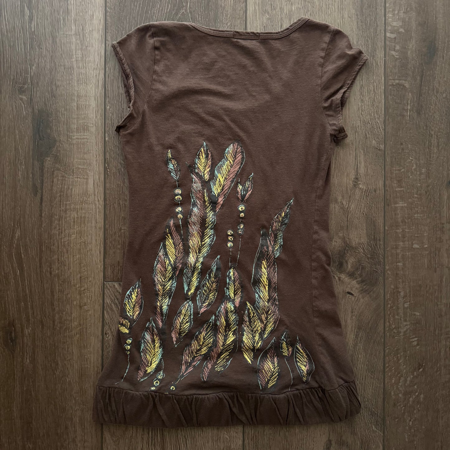 Brown & Yellow ‘Monteau’ Feathers Y2K Graphic Shirt
