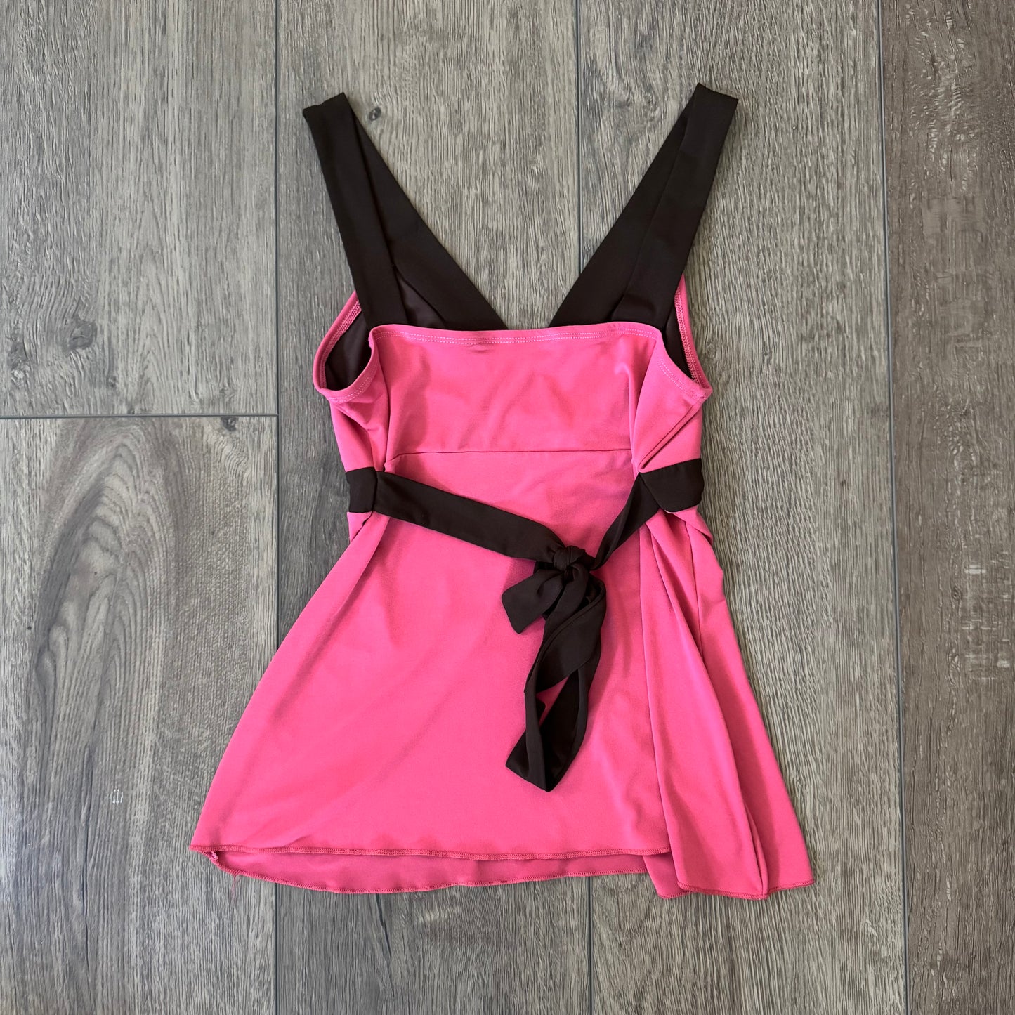 pink & brown babydoll y2k tie back top (s)