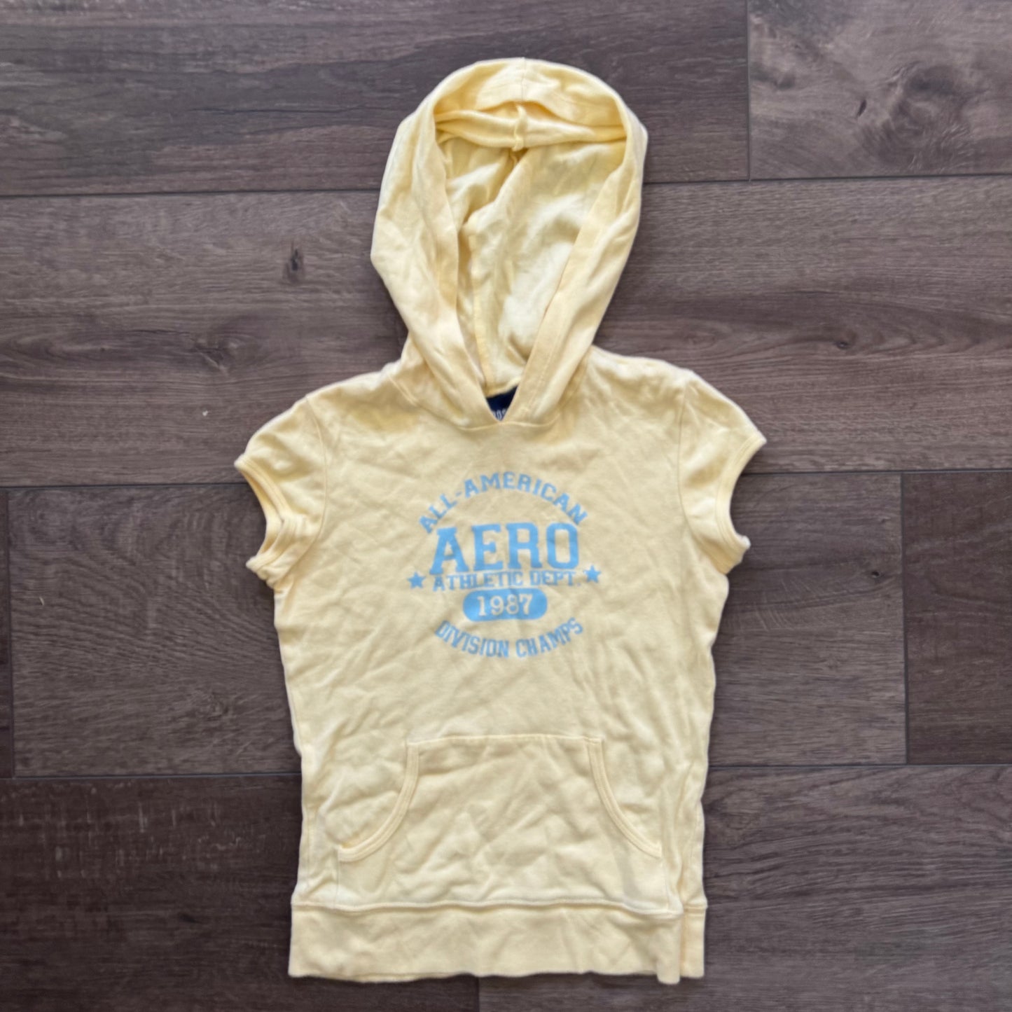 yellow y2k aeropostale athletic department hoodie short sleeve top