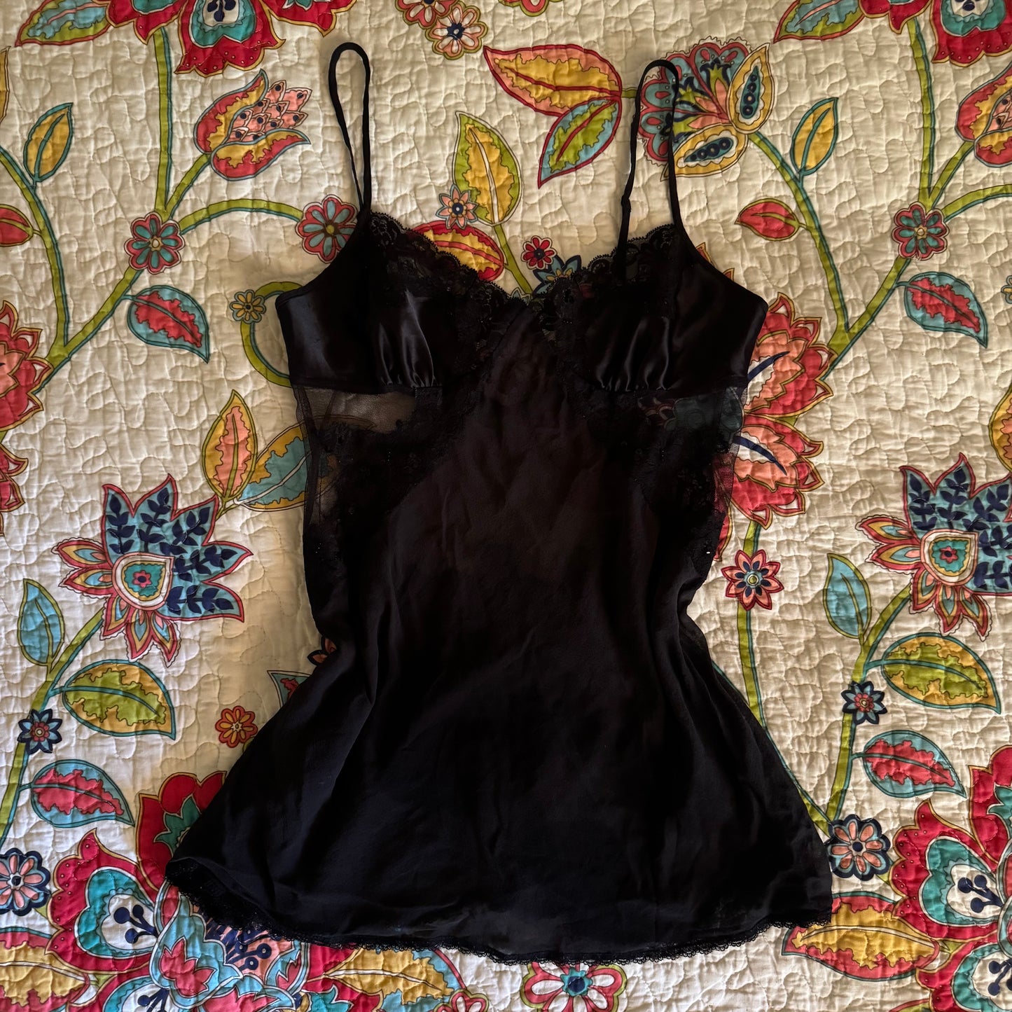 black victoria’s secret sequin lace mesh lingerie top (S)