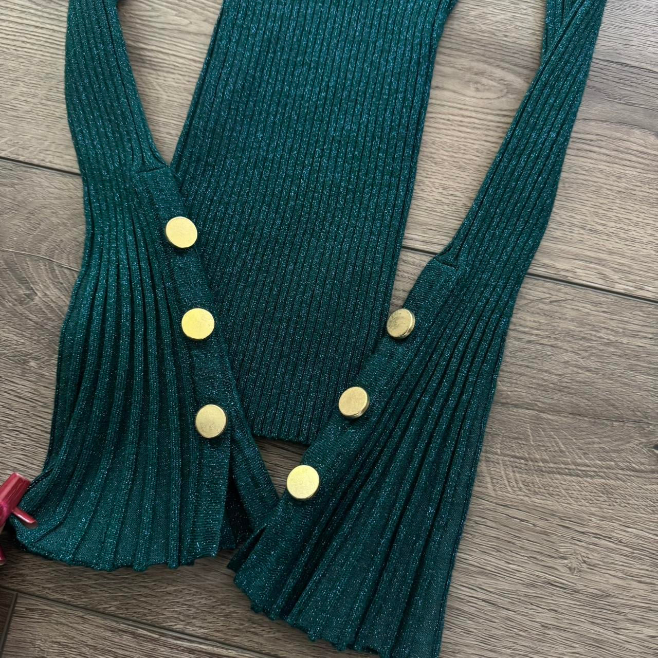 emerald green y2k studded bebe bell sleeve sweater