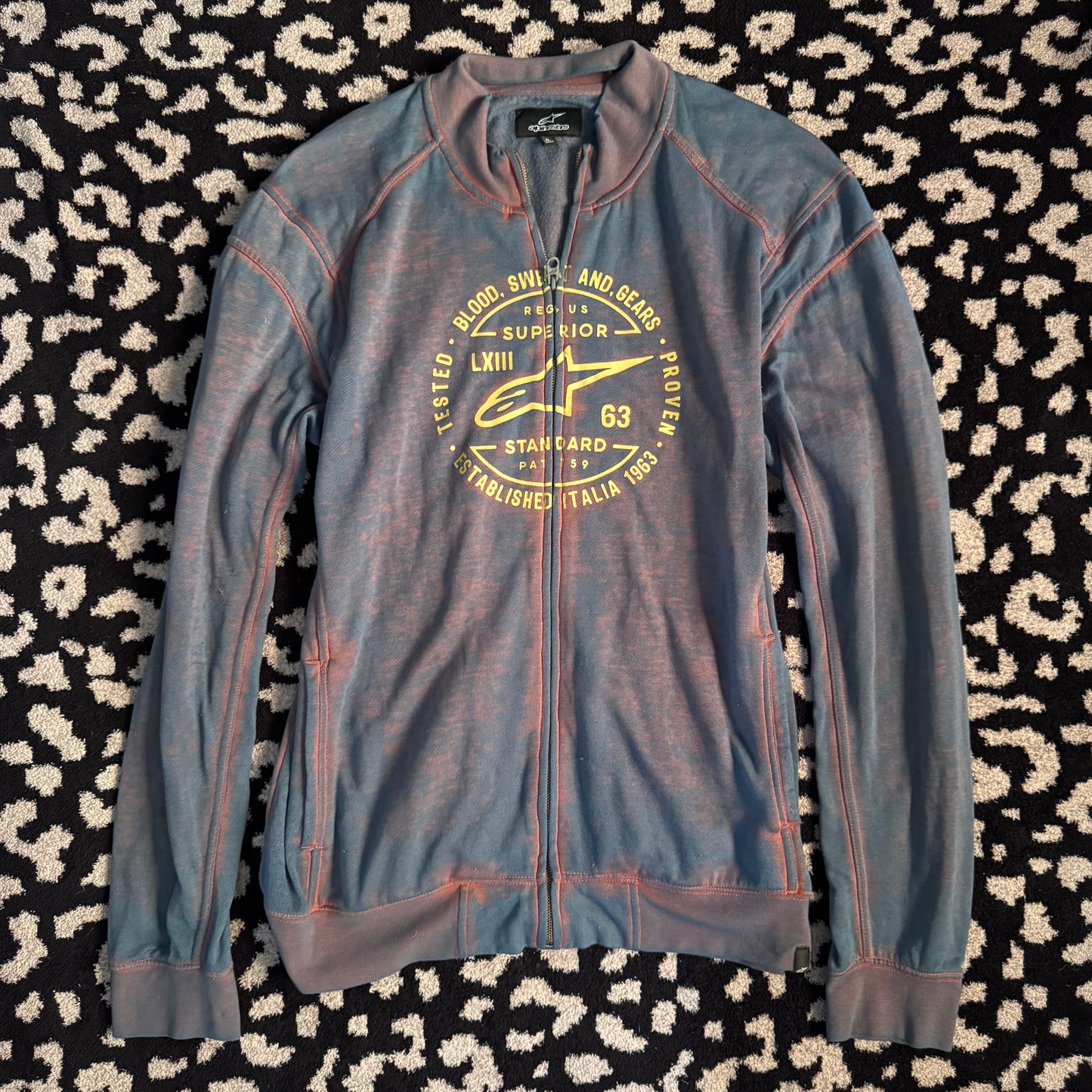 orange & blue alpine stars biker long sleeve jacket (xl)