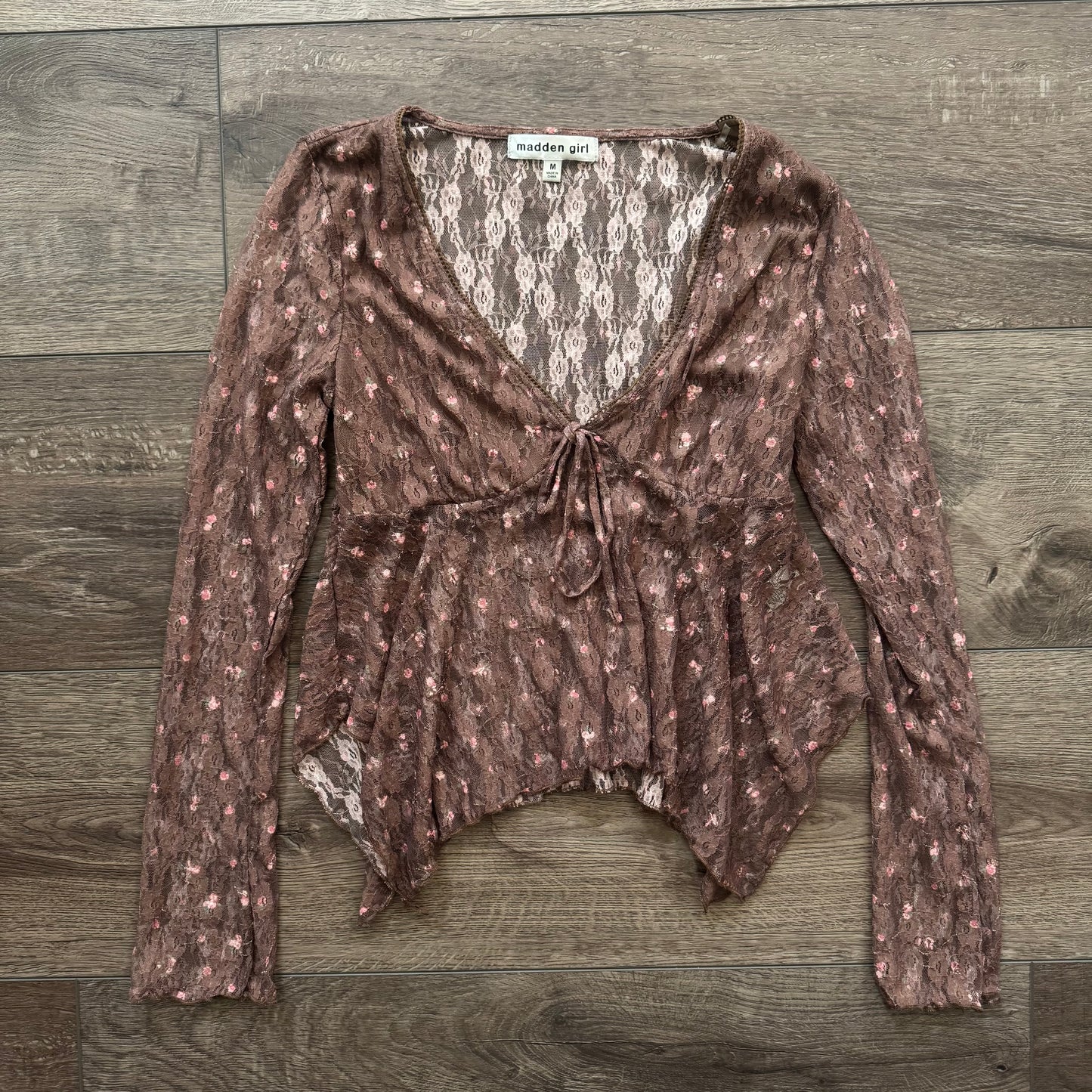 brown rose madden girl lace mesh asymmetrical fairy top
