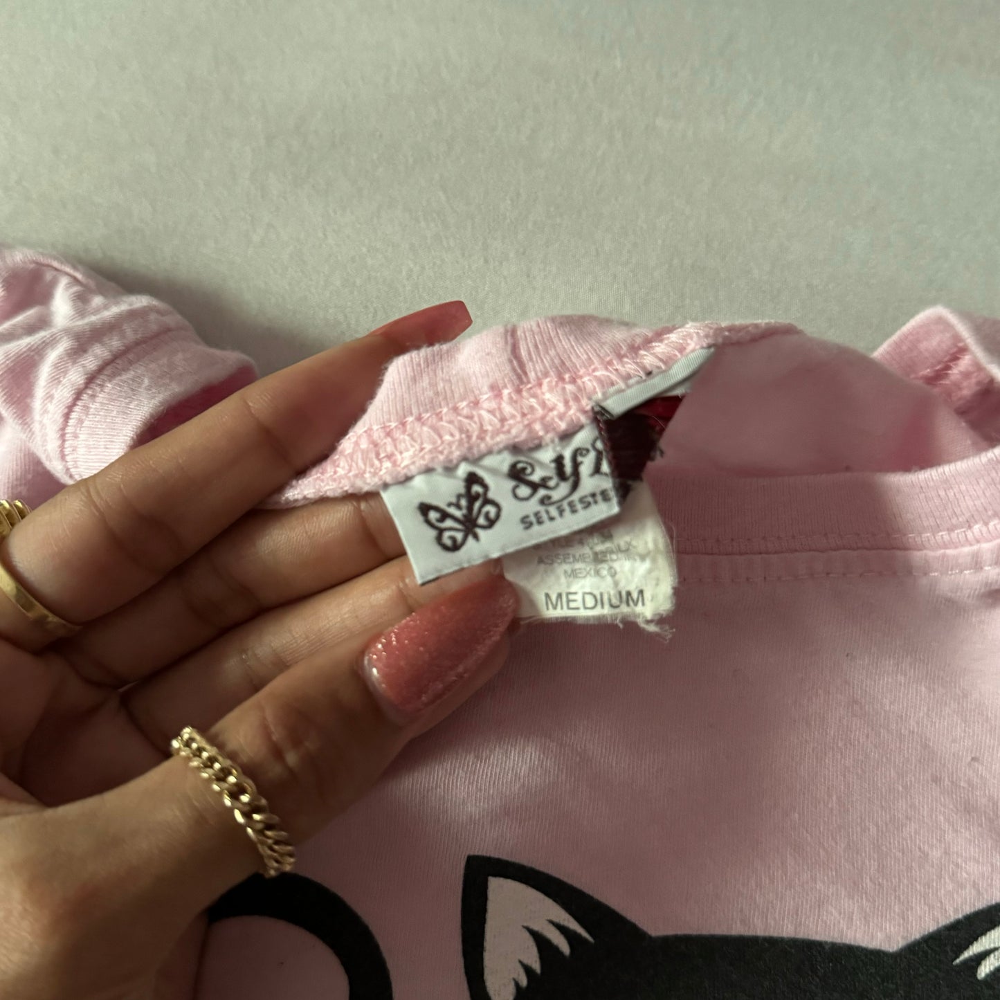 Baby Pink ‘Self Esteem’ Y2K Cat with Bow Tie Baby Tee