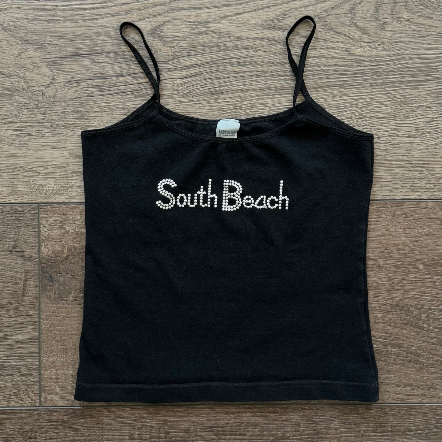 black south beach rhinestone cropped tank top