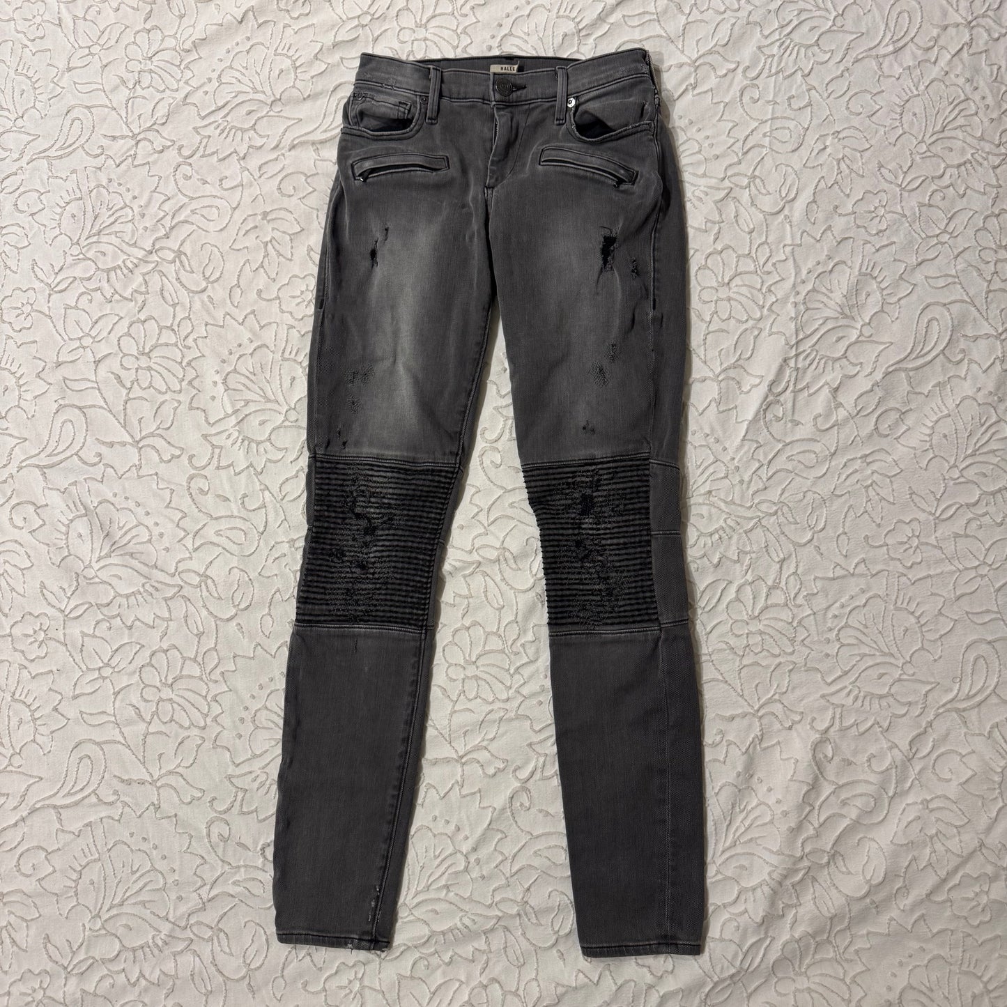 Black Light Washed ‘True Religion’ Biker Midrise Skinny Jeans