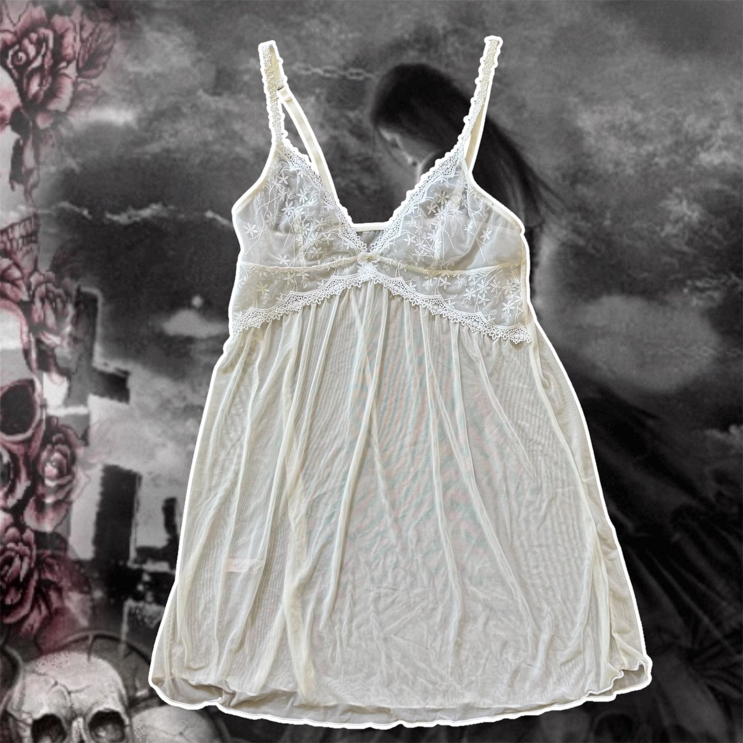 white lace mesh lingerie y2k dress (L)