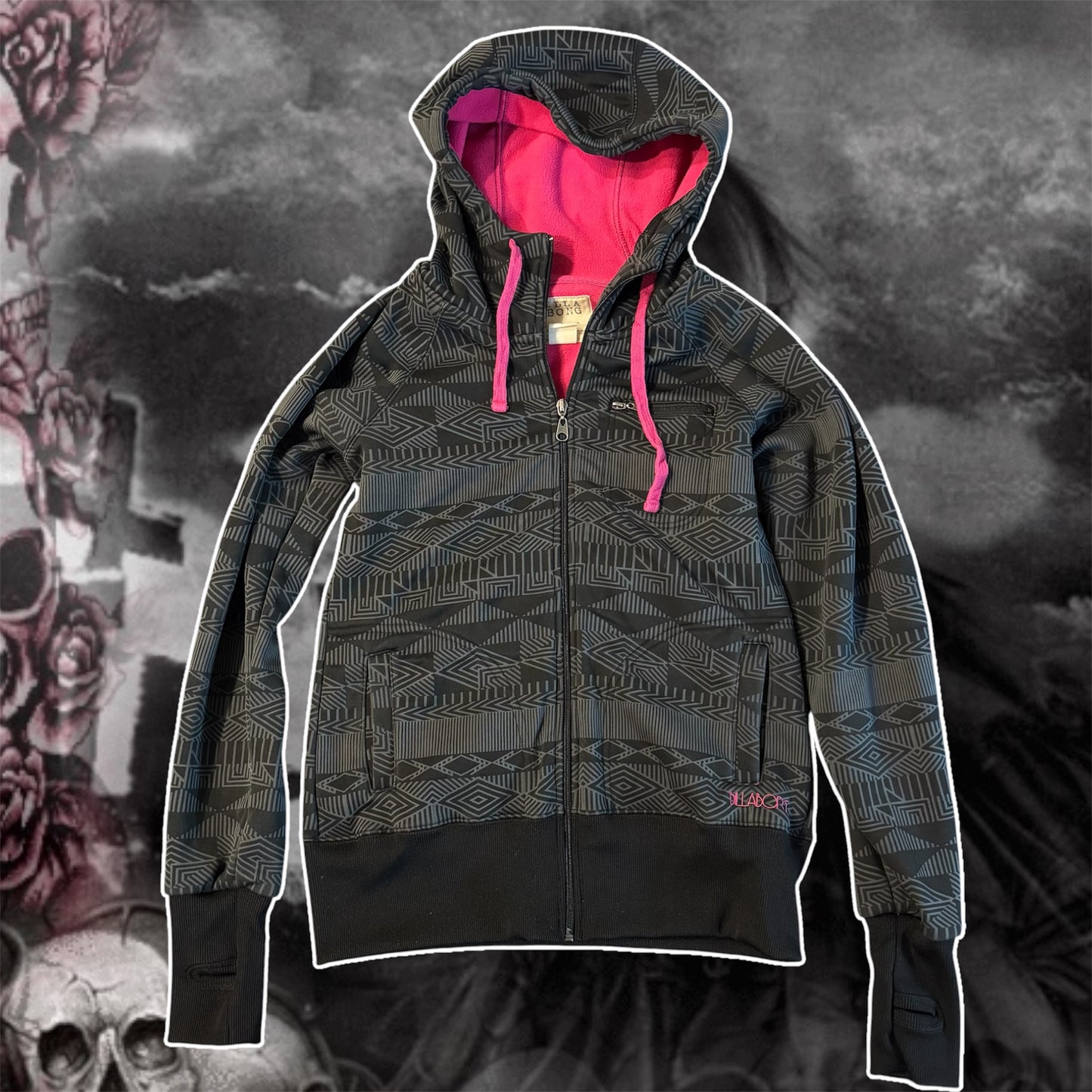 black and pink billabong y2k surfer long sleeve jacket (M)