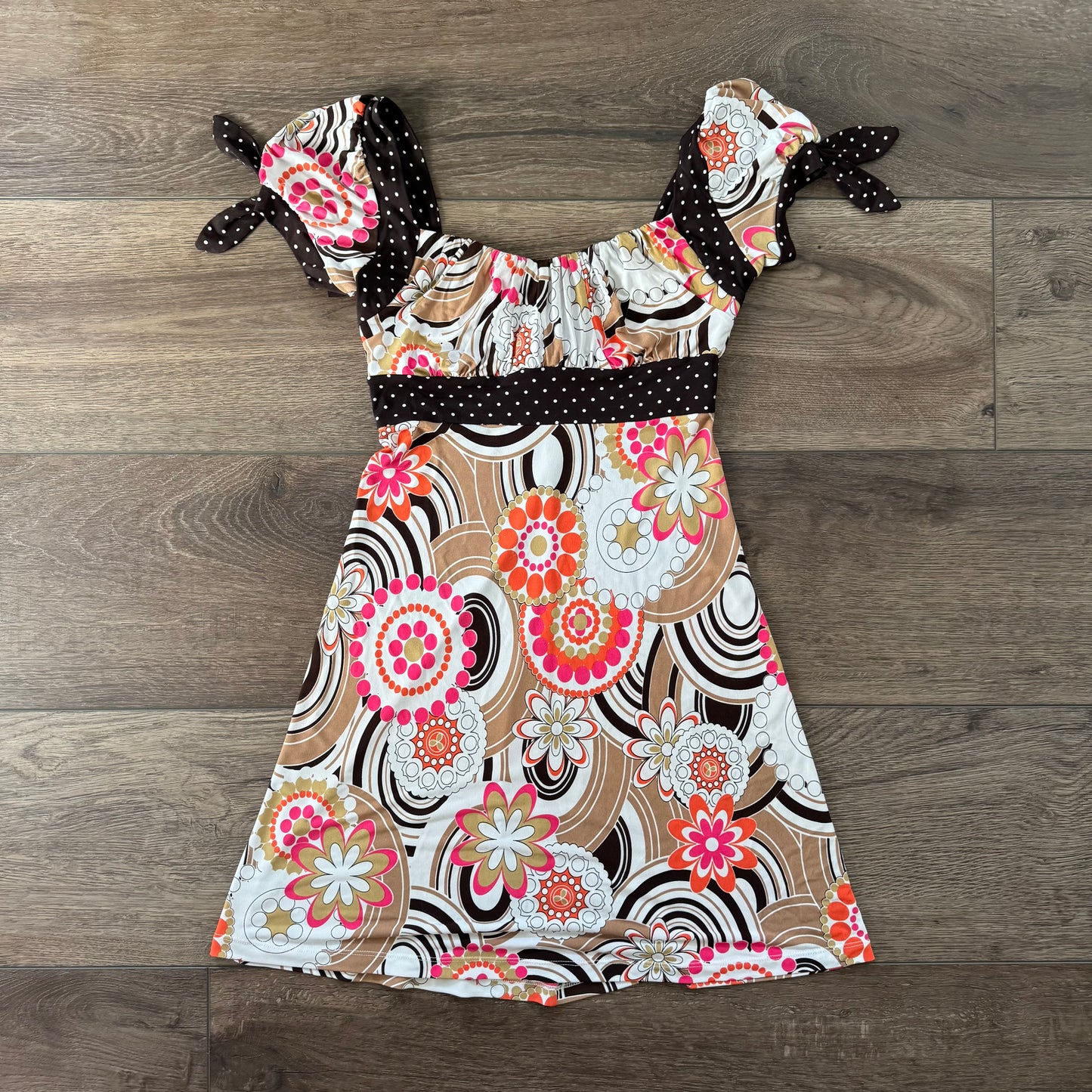 multicolored y2k heart soul floral polka dot dress (S)