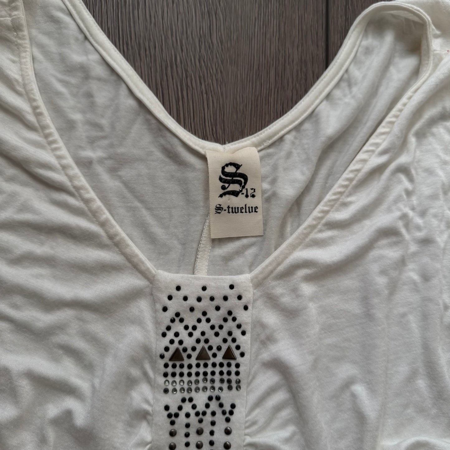 White ‘S-Twelve’ Studded Butterfly top