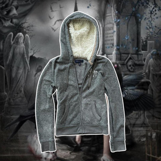 gray fur lined aeropostale hoodie zip up jacket