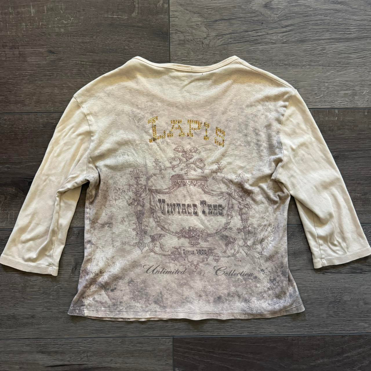 creme vintage lapis rhinestone y2k quarter sleeve shirt