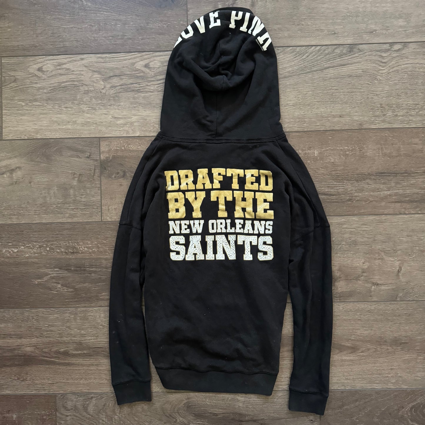 black & gold victorias secret rhinestone new orleans saints zip up hoodie jacket